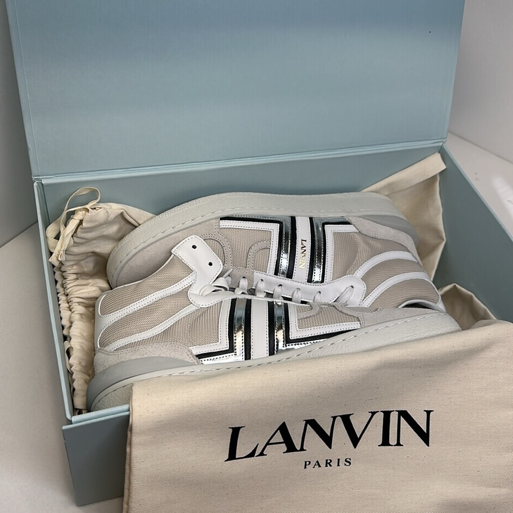 LANVIN men’s clay leather and mesh high top sneakers / size 8.5 US or 42 Europe - Picture 12 of 12